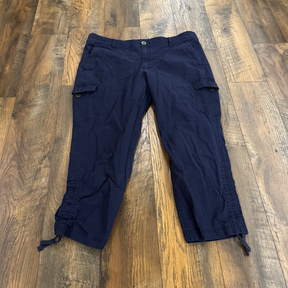 Eddie Bauer Womens 14 Blue Cargo Capri Pants Cinch Hem Cotton Gorpcore Hiking